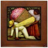 Diego Rivera Mexican Art Flowers Framed Ceramic Tile  