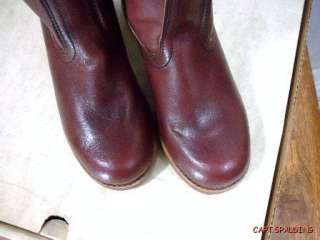 Vtg Dexter Tall Leather Campus Stacked Heel Boots. Pueblo 7M. Burgundy 