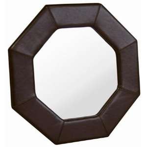   Espresso Brown Leather Octagon Design Wall Mirror