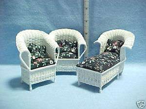 Wicker Chaise & 2 Chairs Artisan Made Dollhouse Mini  