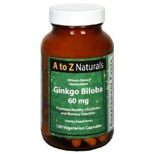  A to Z Naturals Ginkgo Biloba, 60 mg, Vegetarian Capsules 