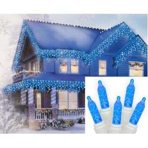 Set of 70 Blue LED M5 Twinkle Icicle Christmas Lights   White Wire 