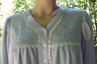 MISS ELAINE S BLUE CUDDLEKNIT LACE/EMBROD NIGHTGOWN S NWT $48  