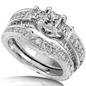 00ctw Princess Cut Diamond Wedding Ring Set in 14Kt White Gold (HI/I1 