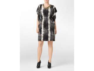 calvin klein woman abstract print v neck flutter sleeve dress  