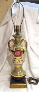 Vintage Lamp   Green Lustre With Pink, Gold Flowers  