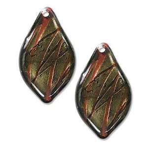 Murano Style Glass Gold Foil Black and Red Small Leaf Pendants For 