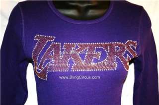 LA Lakers Womens BLING Thermal Long Sleeve Tee Sm 3X  