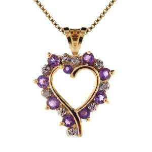  Genuine Amethyst Diamond Open Heart Gold Pendant Glitzs Jewelry