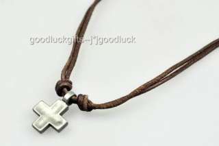 Vintage 3mm Leather Surfer Beach Chocker Necklace Cross  