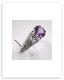 Antique Style Amethyst Filigree Ring   Sterling Size 6  