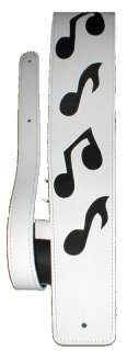 Wide Black Leather Notes White Leather SRV Guitar Strap  