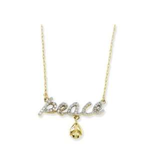    10k Gold Diamond Peace Dangling Pendant Chain Necklace Jewelry