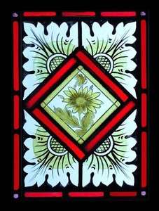 STAINED GLASS WINDOW ENGLISH ANTIQUE VICTORIAN PAINTED FLORAL  