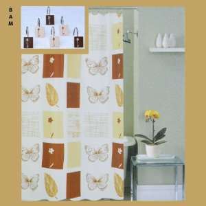  Design Fabric Shower Curtain with 12 Matching Metal/Ceramic Shower 