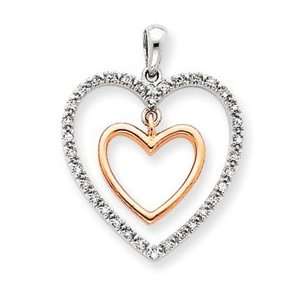  14Kt White And Rose Gold Diamnd Heart Pendant Gold and 