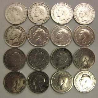 60 FACE VALUE IN CANADIAN SILVER DIMES *16* King George VI 80% 