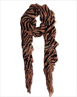 New Womens Black/ White Zebra Ruffle Long Scarf Shawl Wrap Fashion 