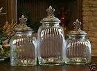 Vintage Amber Glass Canister with Fleur De Lis Design Good Condition