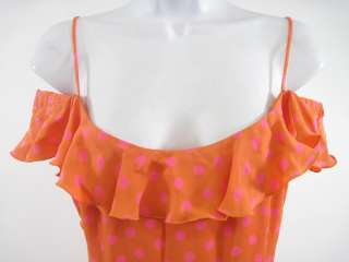 ESCADA Orange Pink Polka Dot Sleeveless Ruffle Dress 36  