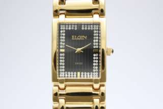 New Elgin Swiss Movement Stones Dial Men Gold Bracelet Watch 24mm x 