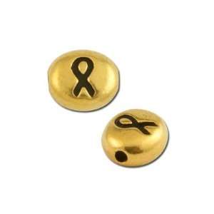  7mm Oval Pewter Gold Alphabet Beads   Awareness Ribbon by 