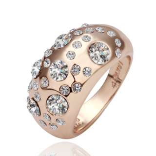 R43 18K rose Gold plated white gem Swarovski crystal Ring size 8 