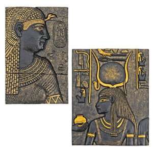 Ancient Egyptian Temple Collectible Tablet Wall Plaque   Set of 2 