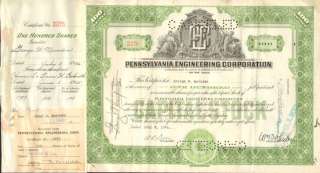 Pennsylvania Engineering Corp. stock certificate share  