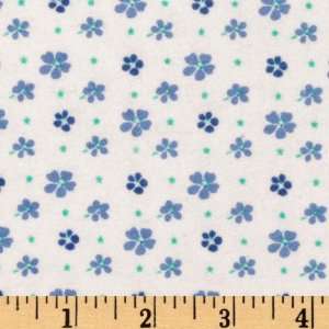  44 Wide Flannel Daisies White/Blue Fabric By The Yard 