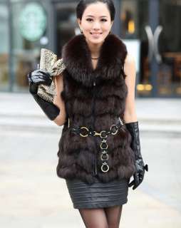   Genuine Fox Fur Vest Jacket Coat Gilet Waistcoat Vintage Winter Women