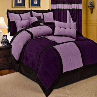 7PC New Comforter Set Patchwork Micro Suede 4 Colors  