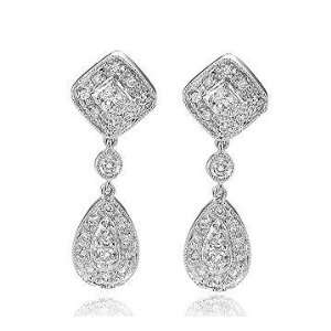  0.45 Carat Diamond Pave Deco Inspired Drop Earrings 