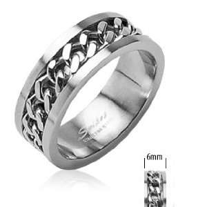  Mens Bicycle Chain Ring 2 Piece in Polished Steel 6MM Wide 
