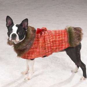 East Side Collection Tweed Dog Pet Coat Jacket Faux Fur X LARGE 