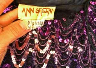 Ann Green Sequin Vintage 70s Purple Metallic Blouse Glam Disco 