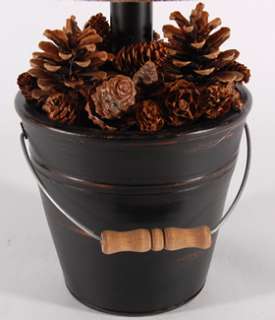 18 High Pine Cone Filled Bucket Rustic Table Lamp  