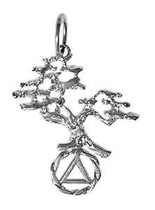 AA Alcoholics Anonymous Sterling Jewelry Pendant, Beautiful Tree of 