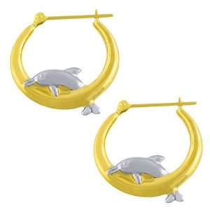  10 Karat Two tone Gold Dolphin Hoop Earrings Jewelry
