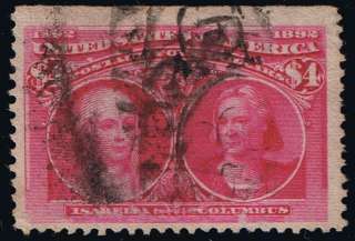 US stamp#244 $4 Rose Carmine 1893 Columbian used stamp  