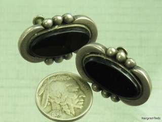   MEXICAN TAXCO 925 STERLING SILVER ONYX MODERNIST EARRINGS  