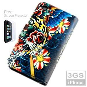 Tattoo Style Synthetic Leather Case for Apple iPhone 3G 3GS Plus Free 