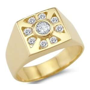   Solid 14k Yellow Gold Mens Wedding Band CZ Cubic Zirconia Ring 0.75 ct