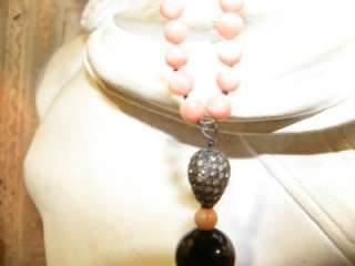Vintage Deco Coral & Onyx Beaded Necklace  