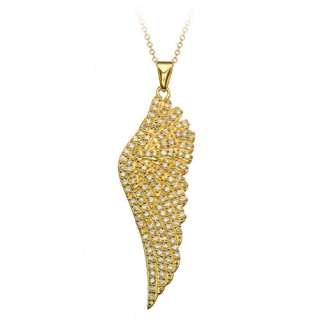 14K Gold over Silver CZ Angel Wing Pendant 18 Necklace  