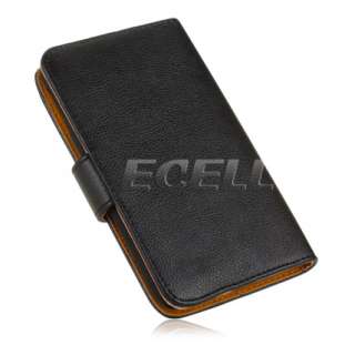 BLACK LEATHER CASE COVER 4 CREDIT CARD SLOTS FOR SAMSUNG GALAXY NOTE 