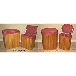 Bamboo Hampers with Plaid Seat and Liner (Set of 2)  