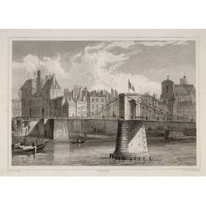 1831 Pont dArcole Bridge River Seine Paris Engraving   Original Steel 