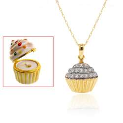 10k Gold Diamond Accent Cupcake Necklace  