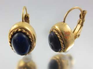 DESIGNER Gold Tone Lapis Lazuli Drop Earrings  